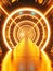 A visually mesmerizing spiral corridor filled with concentric rings of glowing golden lines, creating a captivating and