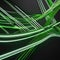 A visually striking 3D render of abstract green neon lines dancing dynamically over a pitch-black canvas, creating a sense of en