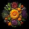 Visually stunning mandala composed of intricately drawn and colorful herbal plant elements