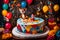 A visually stunning photograph of a kids birthday cake adorned with a captivating Tom and Jerry theme.