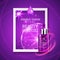 Vital serum dropper bottle on shining purple background. Realistic bottle view with magic vital drops and glitters