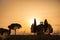 Vitaleta Chapel at sunset, Tuscan landscape near San Quirico d`Orcia, Siena, Tuscany Italy