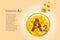 Vitamin A2. Baner with vector images of golden balls with oxygen bubbles. Health concept