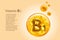 Vitamin B1. Baner with vector images of golden balls with oxygen bubbles. Health concept