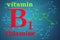 Vitamin B1, thiamine. Chemical formula, molecular structure. 3D