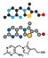 Vitamin B1 thiamine molecule. Stylized 2D rendering and conventional skeletal formula.