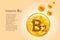 Vitamin B2. Baner with vector images of golden balls with oxygen bubbles. Health concept