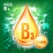 Vitamin B3 Niacin Vector. Gold Oil Drop Icon. Organic Gold Droplet Icon. Medicine Liquid, Golden Substance. Beauty