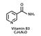 Vitamin B3 Nicotinamide molecular structure. Vitamin B3 Nicotinamide skeletal chemical formula. Chemical molecular