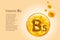 Vitamin B5. Baner with vector images of golden balls with oxygen bubbles. Health concept