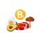Vitamin B5 yellow shinning capsule vector icon. Good nutrition sources of vitamin B5: beef, avocado, egg and mushroom.