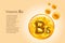 Vitamin B6. Baner with vector images of golden balls with oxygen bubbles. Health concept