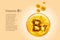 Vitamin B7. Baner with vector images of golden balls with oxygen bubbles. Health concept