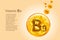 Vitamin B9. Baner with vector images of golden balls with oxygen bubbles. Health concept