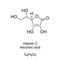 Vitamin C, Ascorbic acid skeletal formula and molecular structure