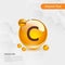 Vitamin C gold shining pill capcule icon, cholecalciferol. golden Vitamin complex with Chemical formula substance drop. Medical f