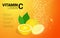 Vitamin C Lemon soluble pills with Lemon flavour in water with sparkling fizzy bubbles trail. Ascorbic acid. Vitamineral