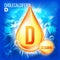 Vitamin D Cholecalciferol Vector. Vitamin Gold Oil Drop Icon. Organic Gold Droplet Icon. Drip 3D Complex With Chemical