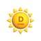 Vitamin D Icon on bright yellow Sun. Health care.