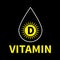 Vitamin D icon. White line drop. Sun shape capsule pill. Healthy lifestyle diet concept. Fish oil supplements. Flat design. Black