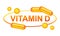 Vitamin D medical pill capsule. D3 cholecalciferol diet food supplement tablet. Deficiency sun light. Pharmacy medicament. Vector