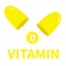 Vitamin D open capsule pill icon set. Sun shape. Yellow color. Fish oil supplements. Healthy lifestyle diet concept. Flat design.