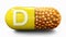 Vitamin D pilule, medicine and healthcare 3d illustration. Orange, yellow pill