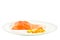 Vitamin D with salmon slice on plate white background