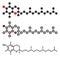 Vitamin E alpha tocopherol molecule. Stylized 2D rendering and conventional skeletal formula.