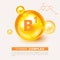 Vitamin gold shining pill capsule icon. Nutrition sign vector concept. The power of vitamin B1. Chemical formula. Group B,
