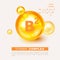 Vitamin gold shining pill capsule icon. Nutrition sign vector concept. The power of vitamin B2. Chemical formula. Vitamin B2 gold