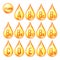 Vitamin Icons Set Vector. Organic Vitamin Gold Drop Icon. Droplet, Golden Substance. 3D Complex With Chemical Formula