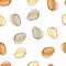 Vitamin isolated seamless pattern with random orange abstract apricot shapes. White background