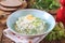 Vitamin light vegetable salad with dill, celery, eggs and Greek yogurt