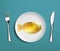 Vitamin Omega 3 pill on a plate. Fish oil