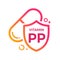 Vitamin PP Pill Shield icon Logo Protection, Medicine heath Vector illustration