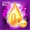 Vitamin Q10 Coenzyme Vector. Organic Vitamin Gold Drop Icon. Medicine Liquid, Golden Substance. For Beauty, Cosmetic