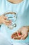 Vitamin And Supplement. Close Up Of Woman Hand Holding Pills