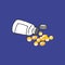 Vitamin and Supplement Icon: Pile of Tablets Illustration on Blue Background