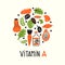 Vitamin A. Vector cartoon illustration in circle.