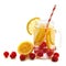 Vitamin water with lemon and raspberries in mason jar