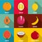 Vitamine in fruct icons set, flat style