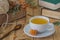 Vitaminic tea with sea-buckthorn orange berries in a white cup o