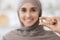 Vitamins And Food Supplements. Omega-3 Pill In Hands Of Smiling Arab Girl