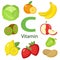 Vitamins and Minerals foods Illustration. Infographic set of vitamin C and useful products orange, parsley, strawberry