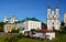 Vitebsk skyline with Resurrection church, town hall and buildings on the side of Vitba river