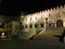 Viterbo, medieval ancient city near Rome, Italy. Papal Palace, square, staircase, night, shadows and light