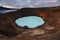 Viti crater and geothermal lake at Askja caldera in midnight lights, Oskjuvatn lake is at background