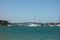 Vitoria bay with sail boats and buildings on summer daytime. Espirito Santo, Brazil