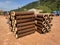 Vitrified clay pipe stacked at the construction site.